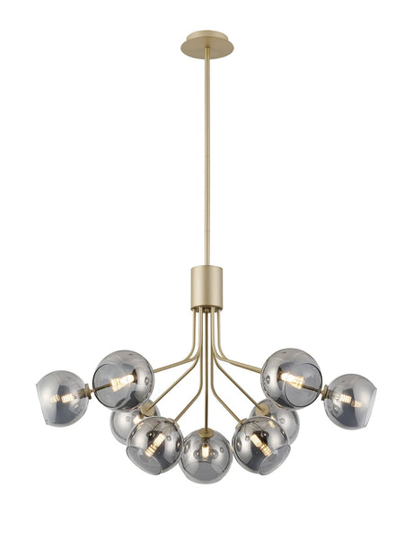 Rix Fixed Pendant, 6 + 3 Light G9, Light Painted Beige/Smoke Plated Open Mouth Round Glass Shade