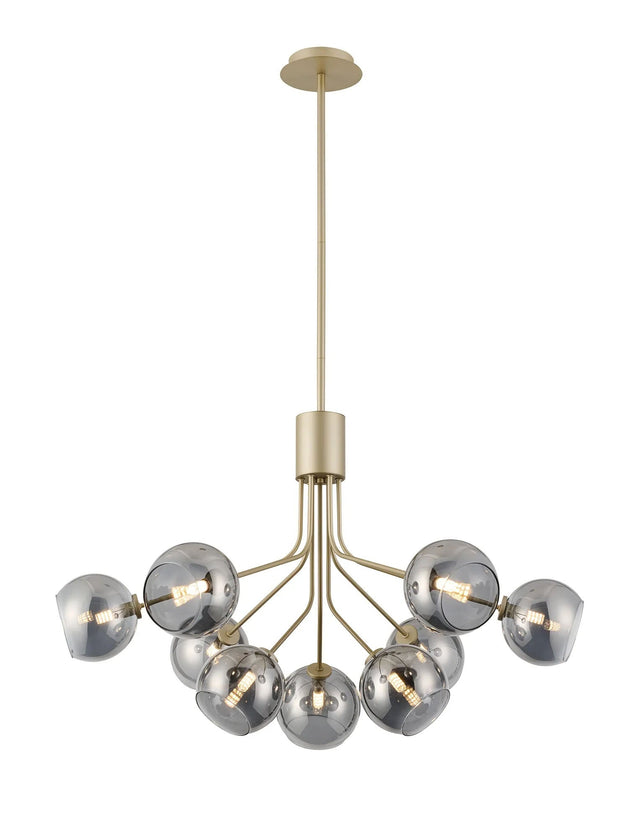 Rix Fixed Pendant, 6 + 3 Light G9, Light Painted Beige/Smoke Plated Open Mouth Round Glass Shade