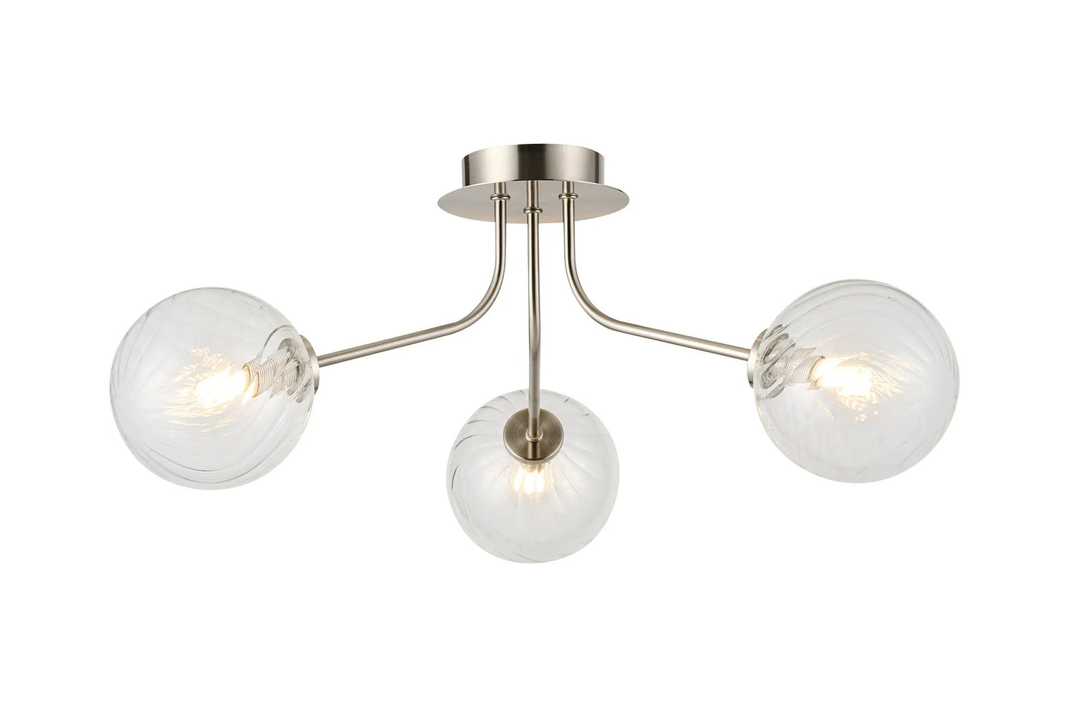 Rix Semi Flush Light, 3 Light G9, Satin Nickel/Clear Swirl Round Glass Shade