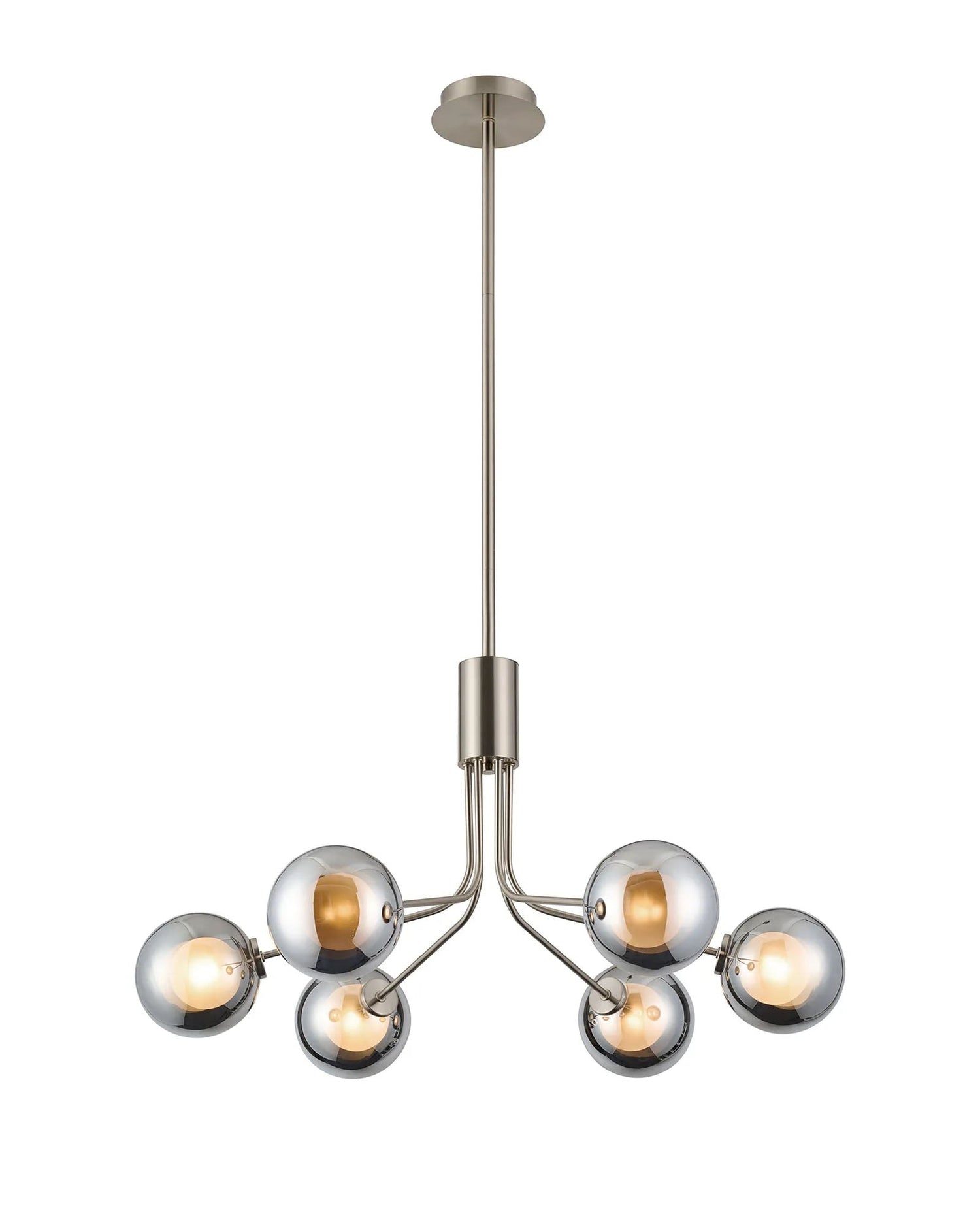 Rix Fixed Pendant, 6 Light G9, Satin Nickel/Chrome Round With Inner Glass Shade