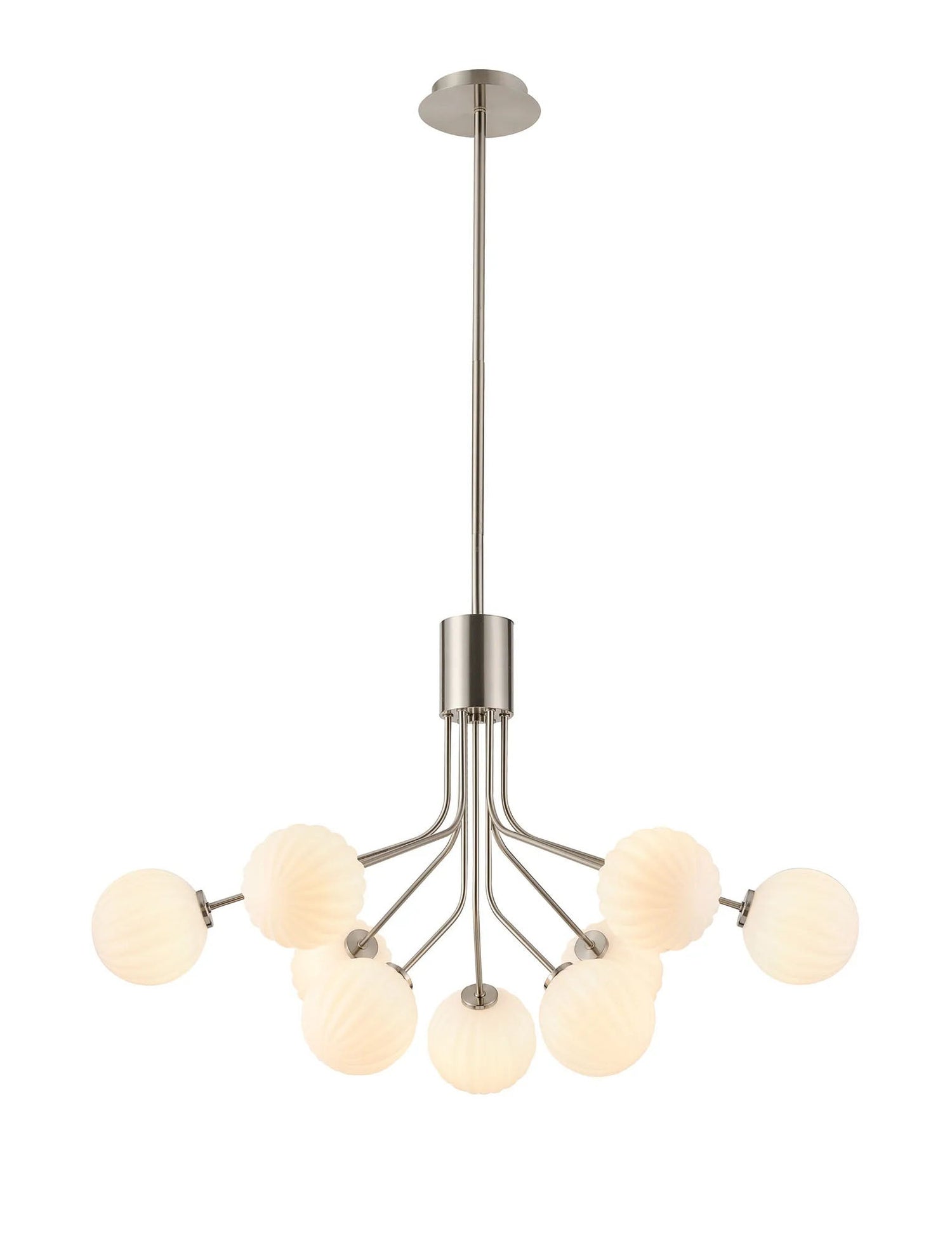Rix Fixed Pendant, 6 + 3 Light G9, Satin Nickel/Opal Round Segment Glass Shade