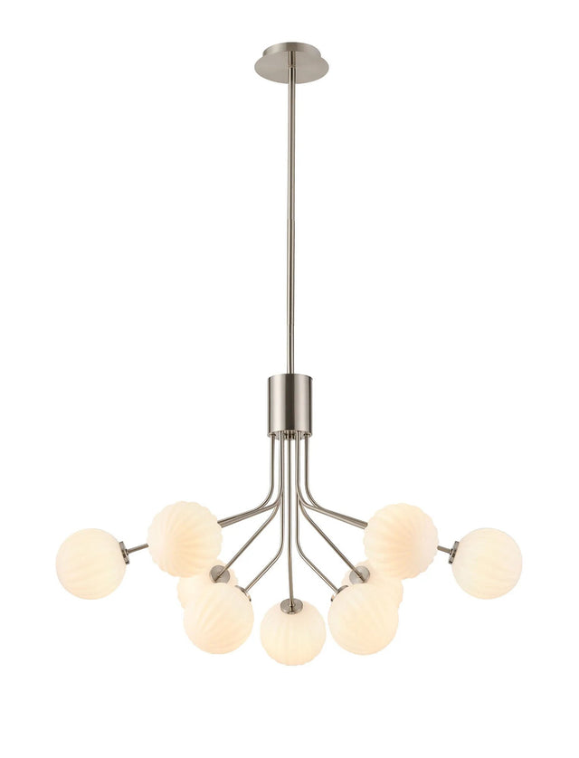 Rix Fixed Pendant, 6 + 3 Light G9, Satin Nickel/Opal Round Segment Glass Shade