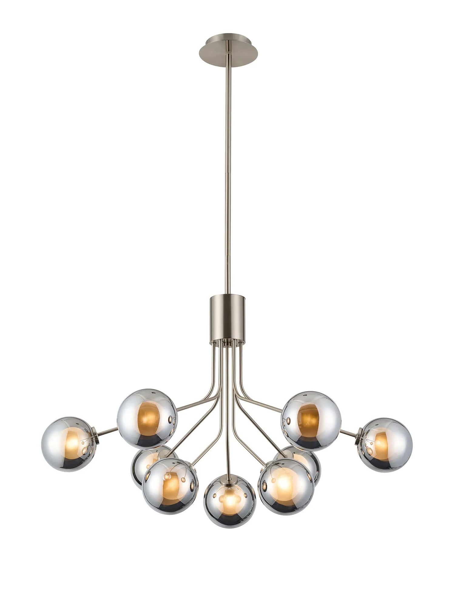 Rix Fixed Pendant, 6 + 3 Light G9, Satin Nickel/Chrome Round With Inner Glass Shade