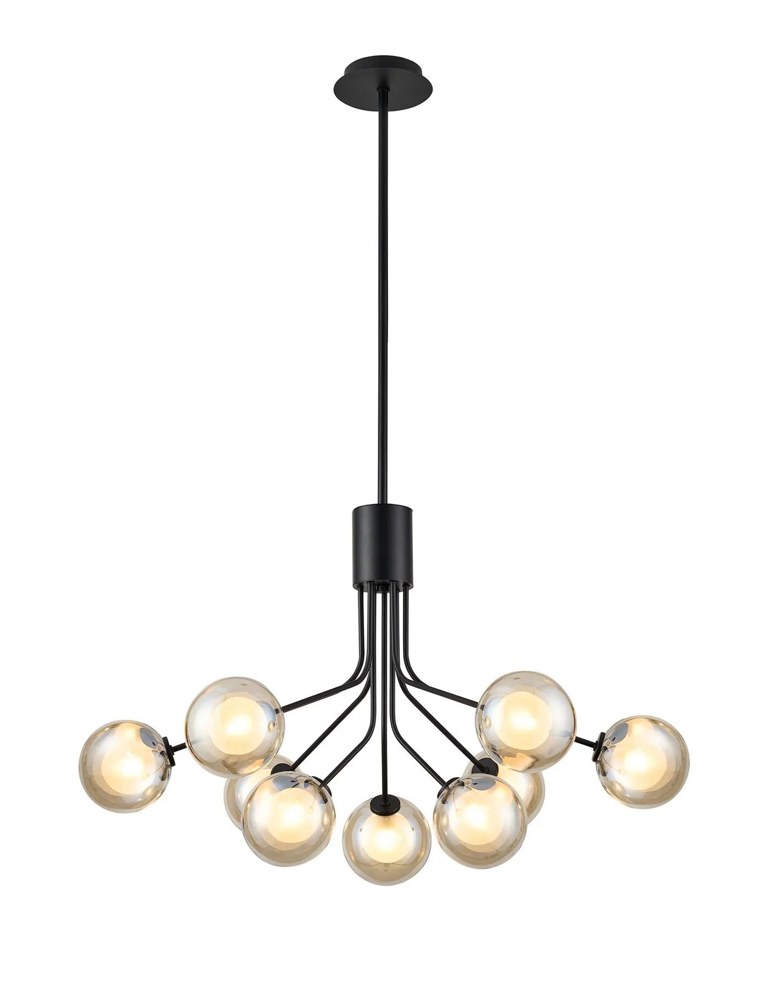 Rix Fixed Pendant, 6 + 3 Light G9, Satin Black/Cognac Round With Inner Glass Shade
