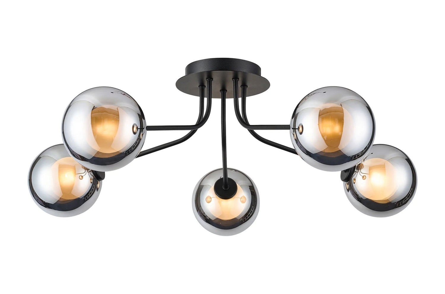 Rix Semi Flush Light, 5 Light G9, Satin Black/Chrome Round With Inner Glass Shade