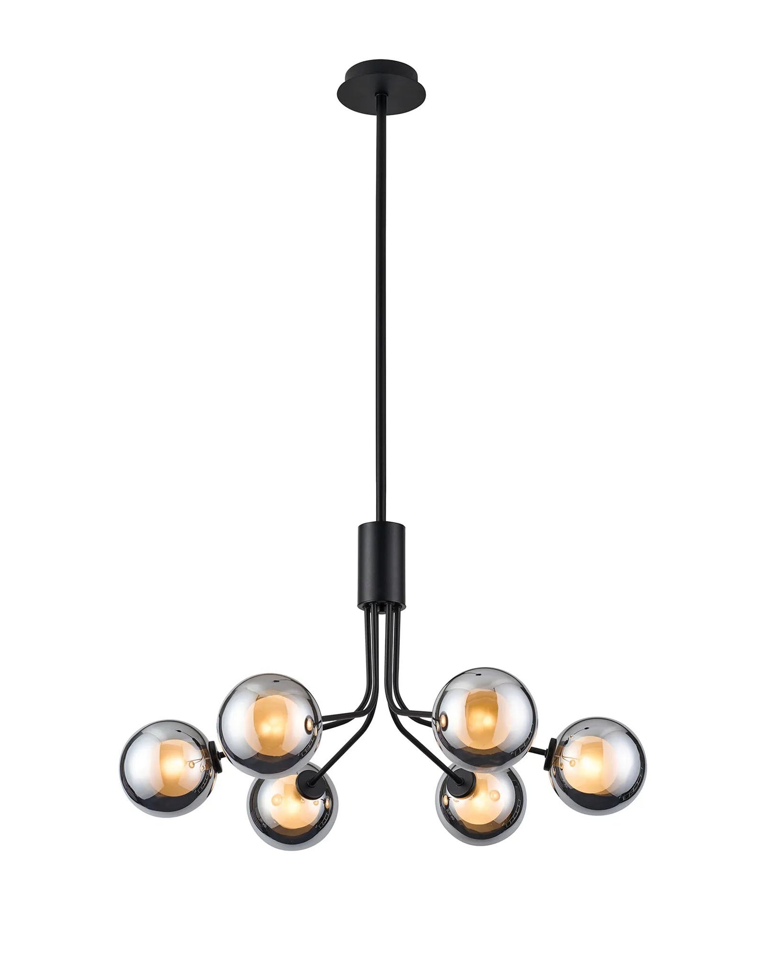 Rix Fixed Pendant, 6 Light G9, Satin Black/Chrome Round With Inner Glass Shade