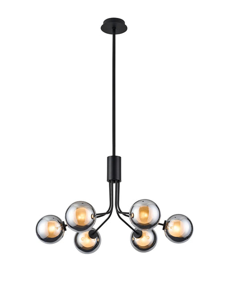 Rix Fixed Pendant, 6 Light G9, Satin Black/Chrome Round With Inner Glass Shade