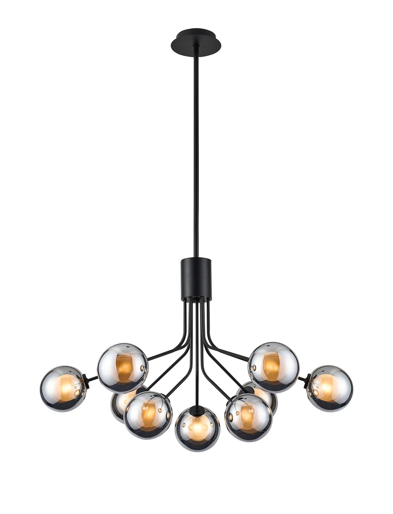 Rix Fixed Pendant, 6 + 3 Light G9, Satin Black/Chrome Round With Inner Glass Shade