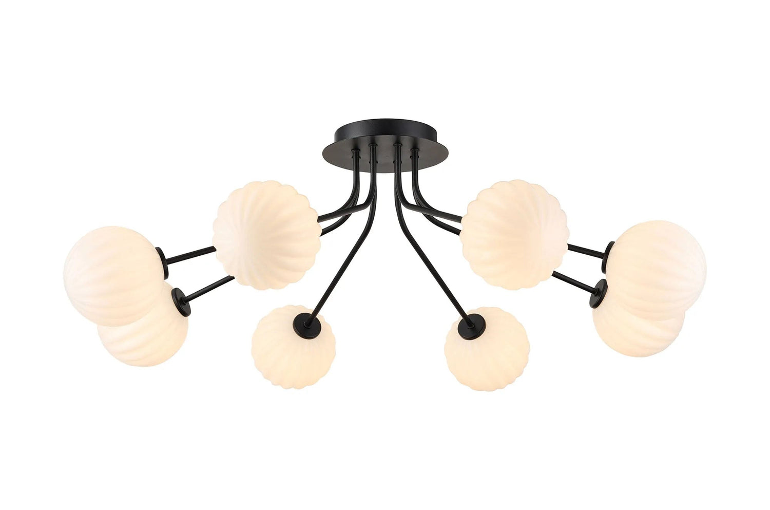 Rix Semi Flush Light, 8 Light G9, Satin Black/Opal Round Segment Glass Shade