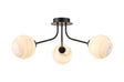 Rix Semi Flush Light, 3 Light G9, Satin Black/Grey Round Marble Effect Glass Shade