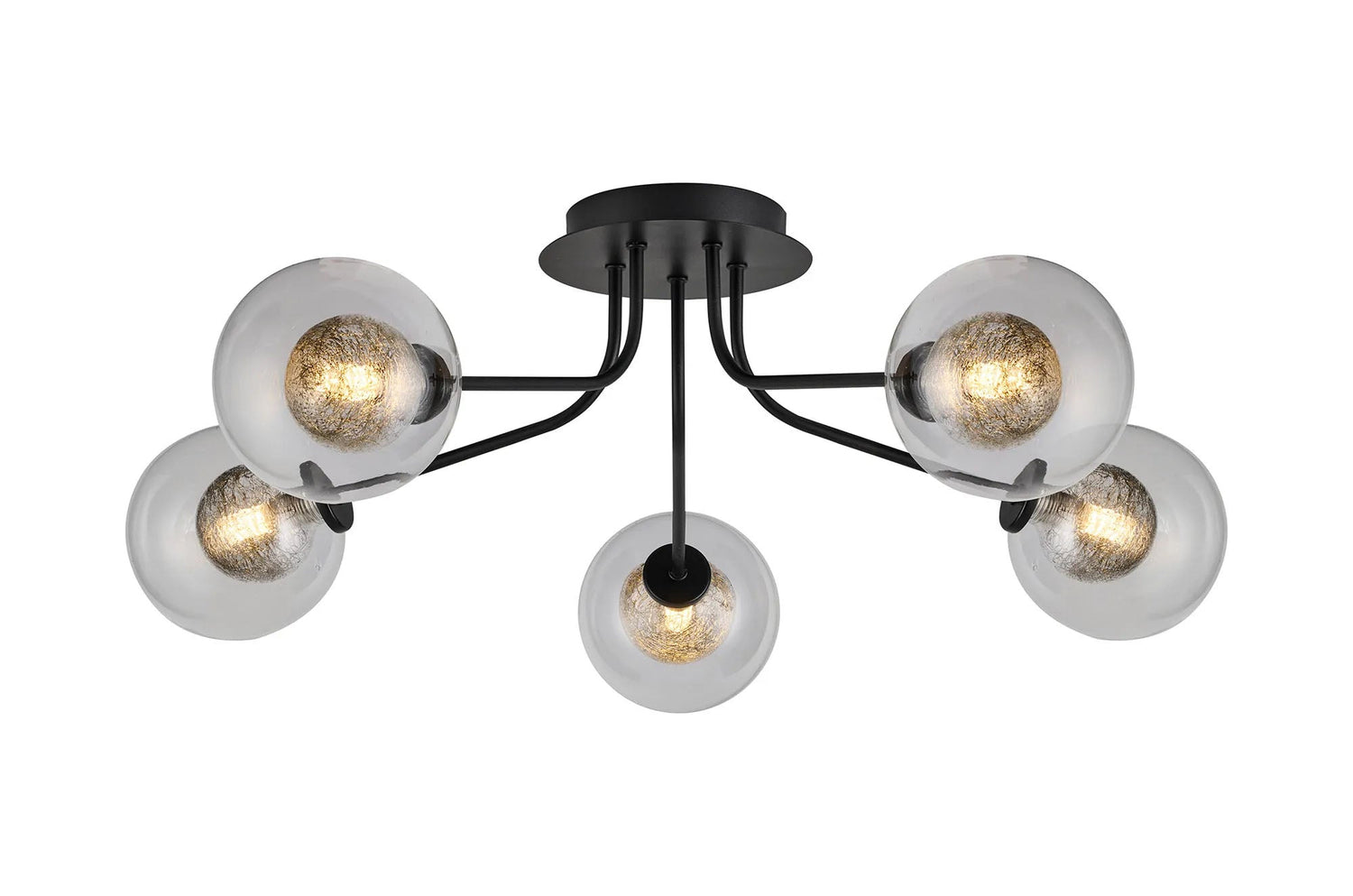Rix Semi Flush Light, 5 Light G9, Satin Black/Clear With Inner Black Glass Shade