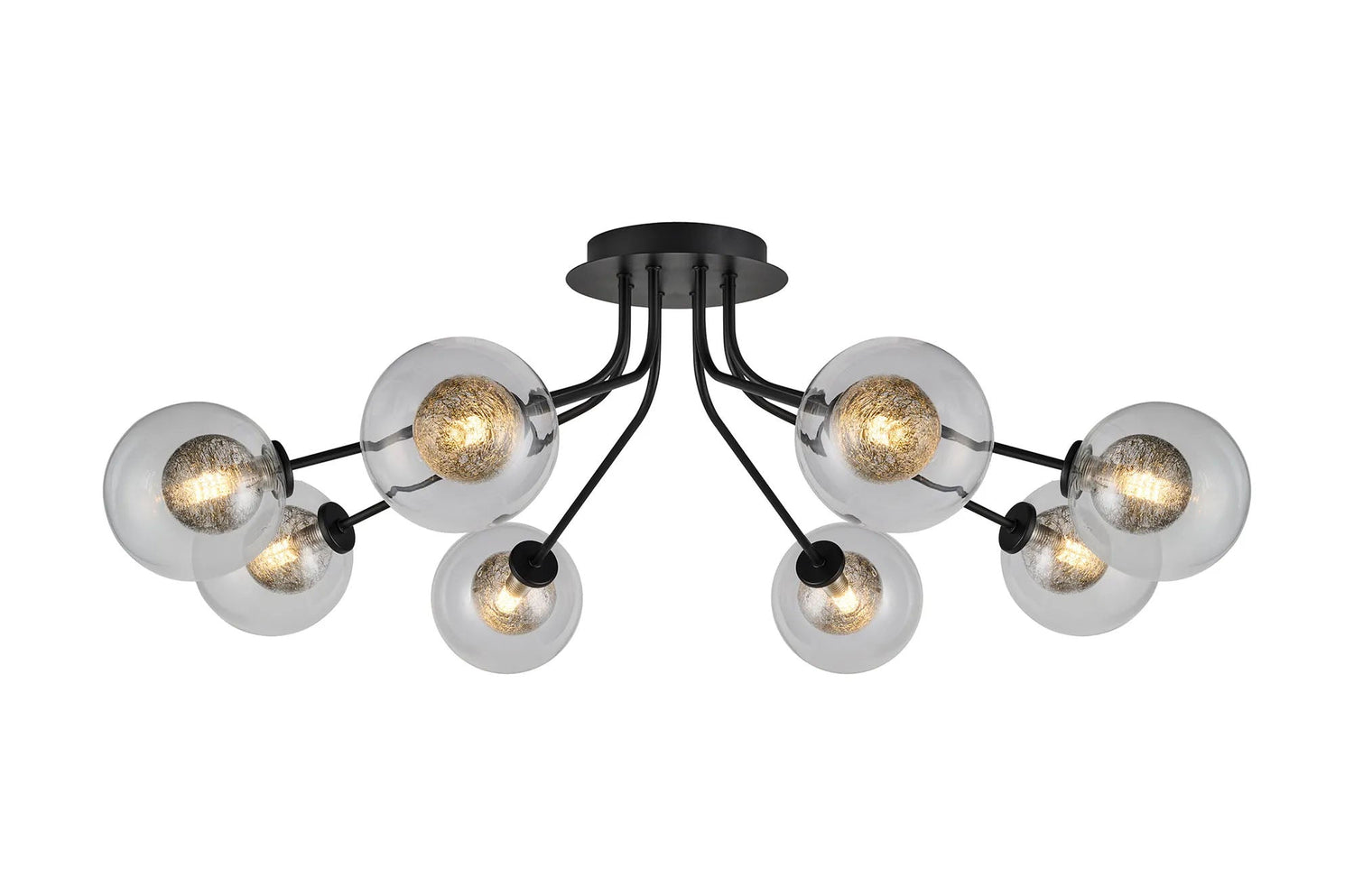 Rix Semi Flush Light, 8 Light G9, Satin Black/Clear With Inner Black Glass Shade