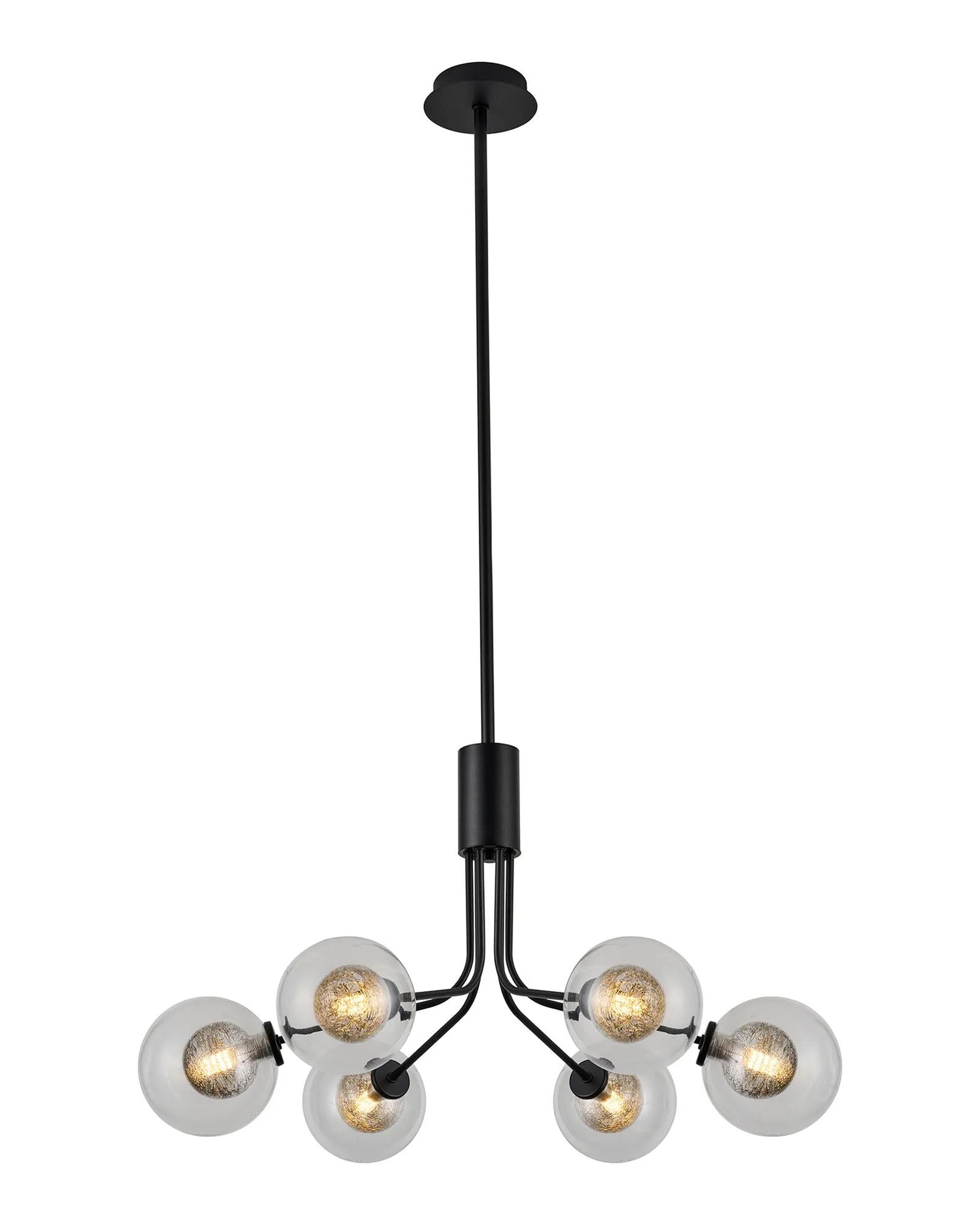 Rix Fixed Pendant, 6 Light G9, Satin Black/Clear With Inner Black Glass Shade