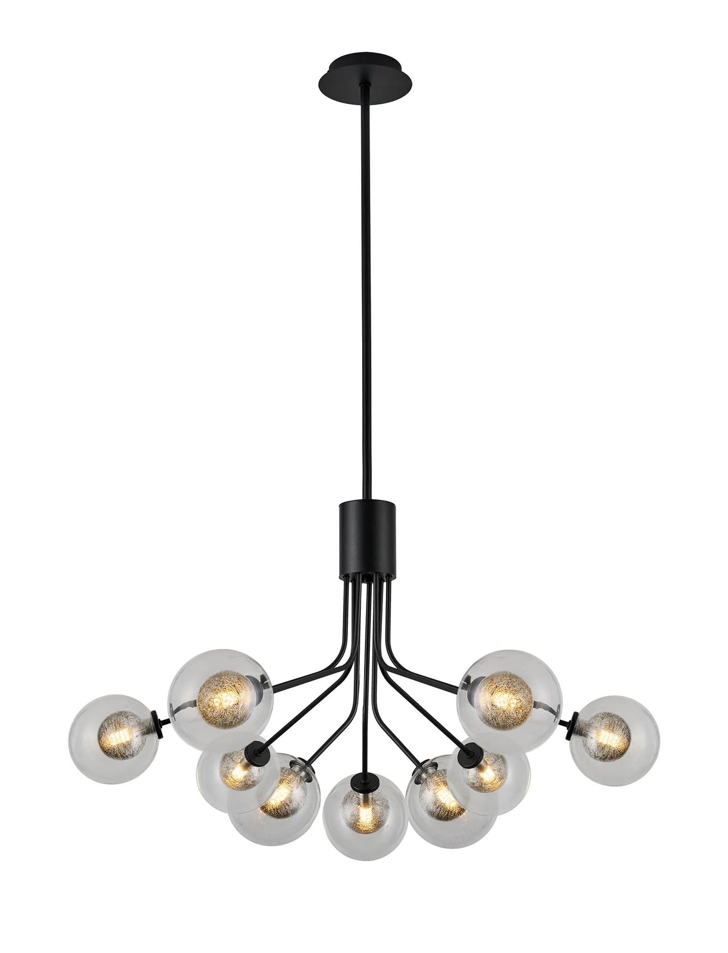 Rix Fixed Pendant, 6 + 3 Light G9, Satin Black/Clear With Inner Black Glass Shade
