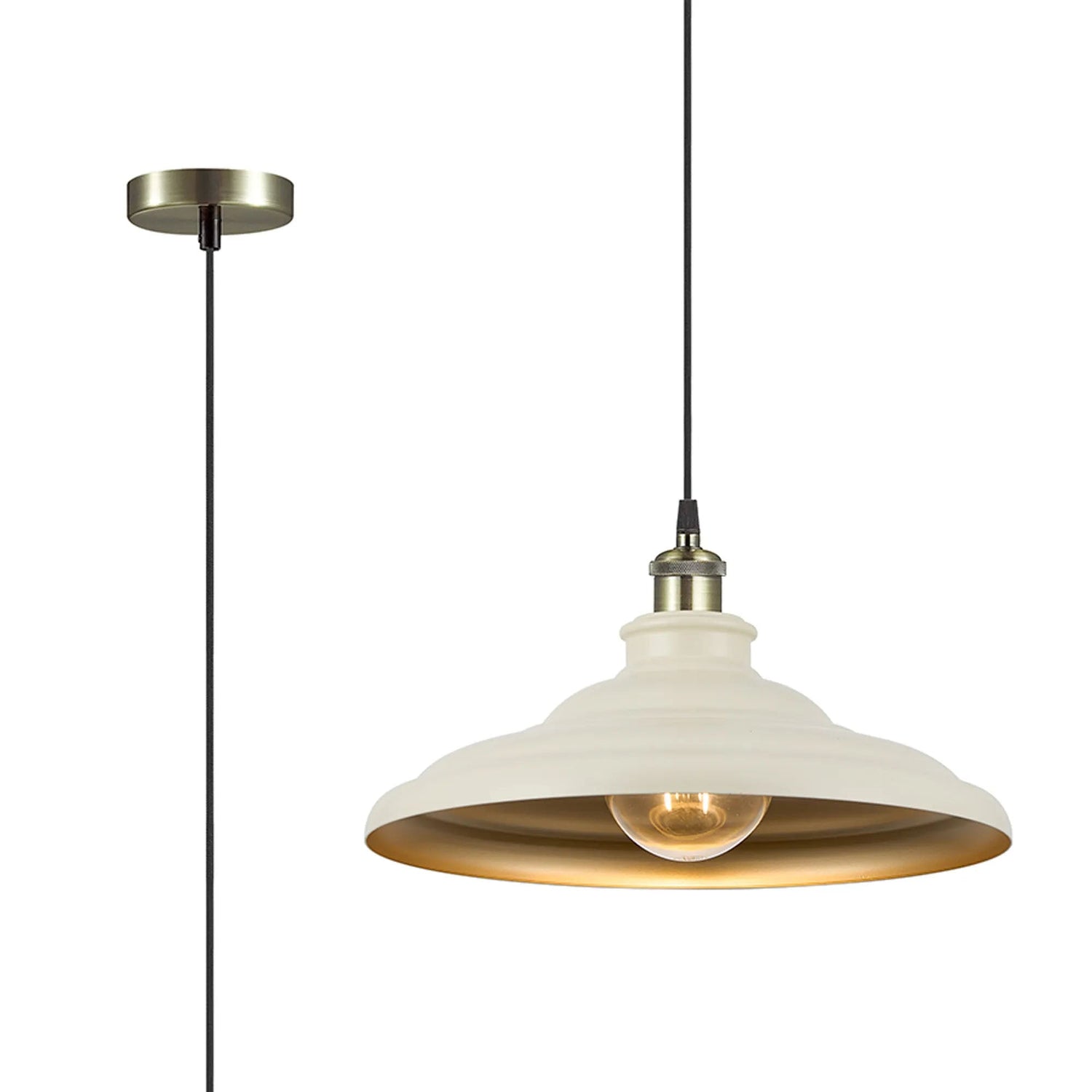 Roberge 35cm 1 Light Knurled Pendant, Round Tiered Metal Shade, Antique Brass/Black/Beige/Gold
