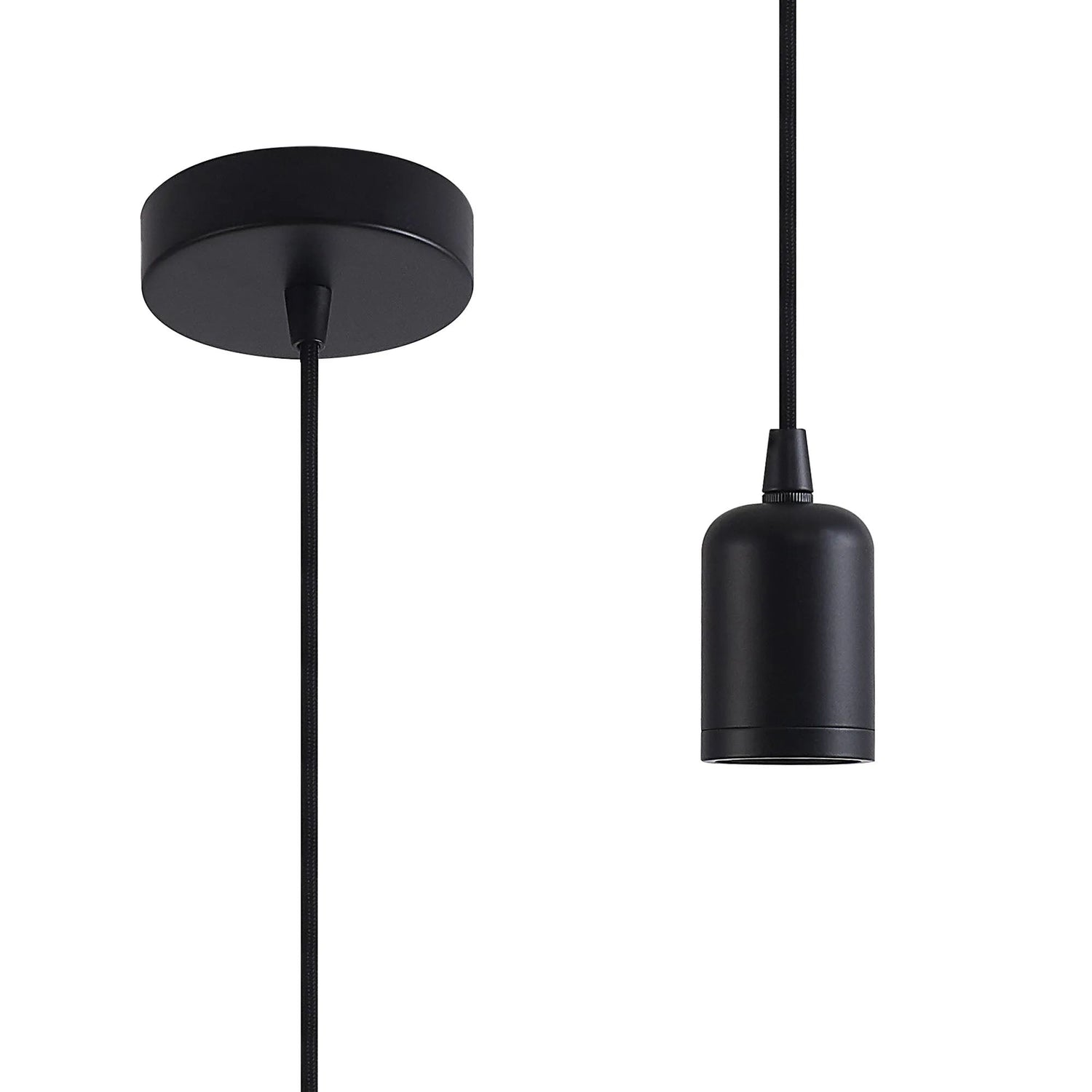 Robson 2m 1 Light Pendant Black, E27 Max 60W & Deeper Shade Ring