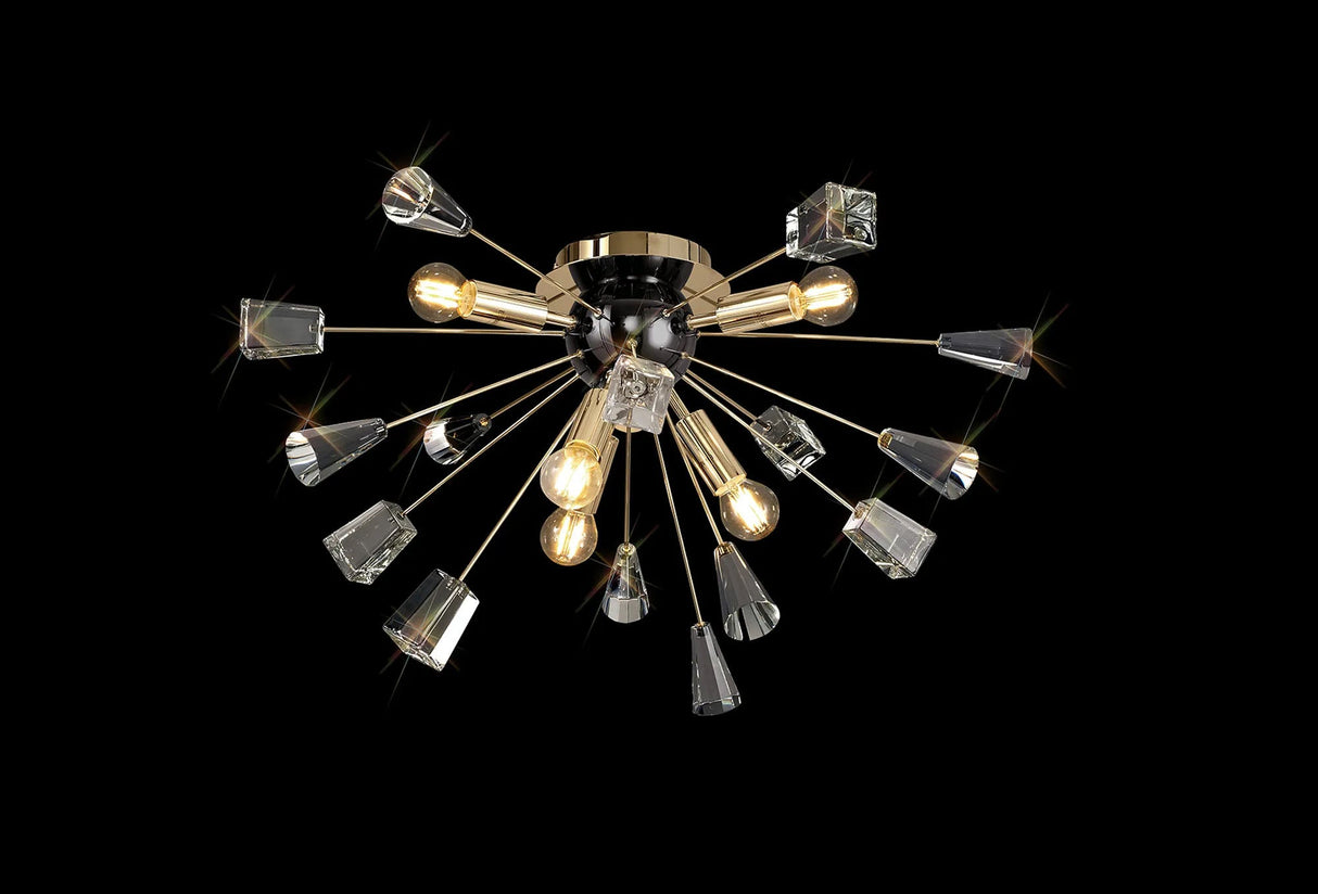 Rogan Ceiling Sputnik, 6 x E14, Brushed Gold & Gloss Black/Crystal