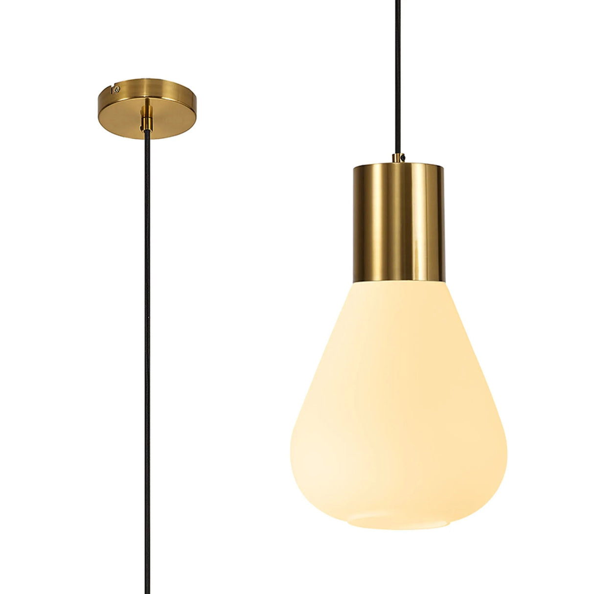 Rowell Narrow Pendant, 1 x E27, Aged Brass/Opal Glass
