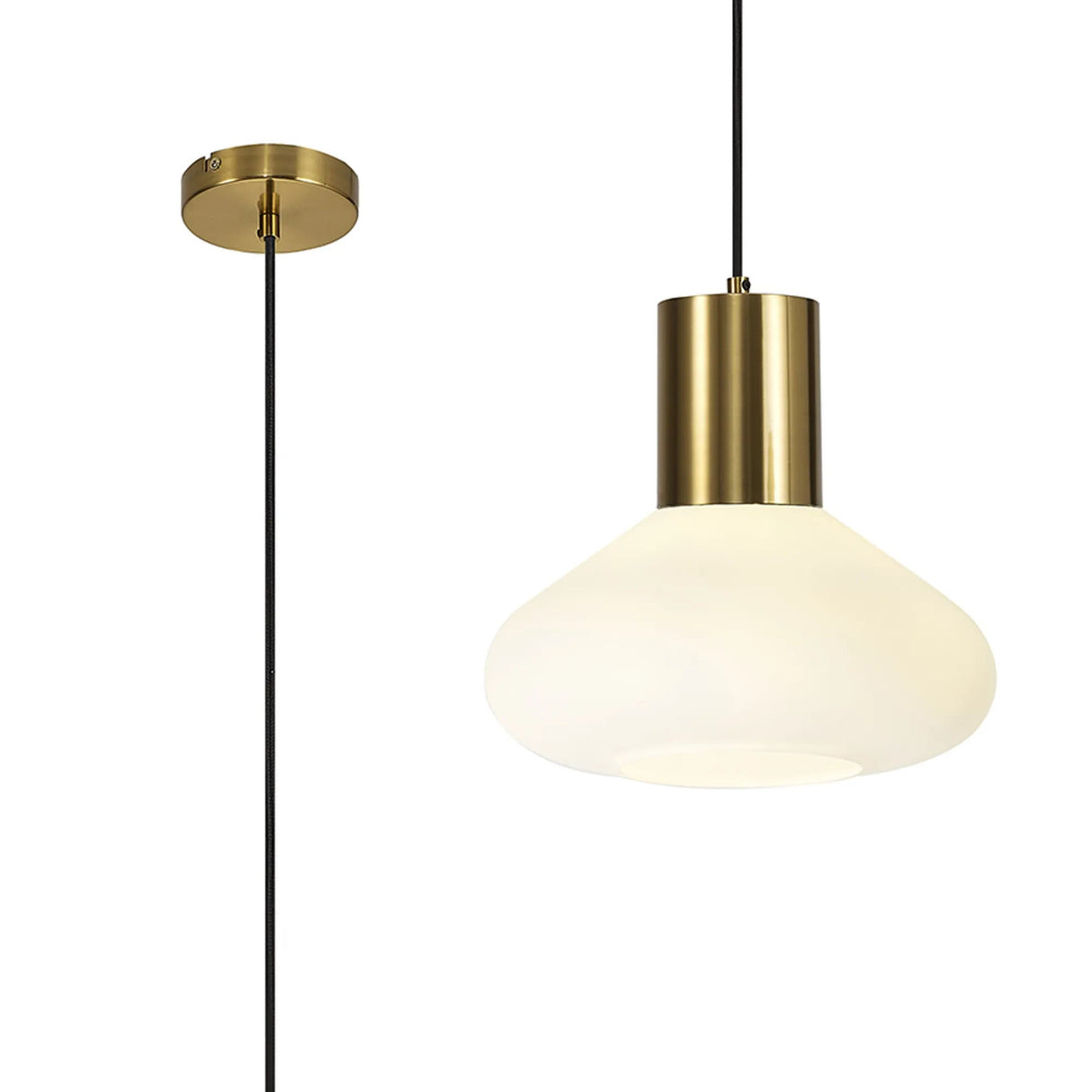 Rowell Wide Pendant, 1 x E27, Aged Brass/Opal Glass
