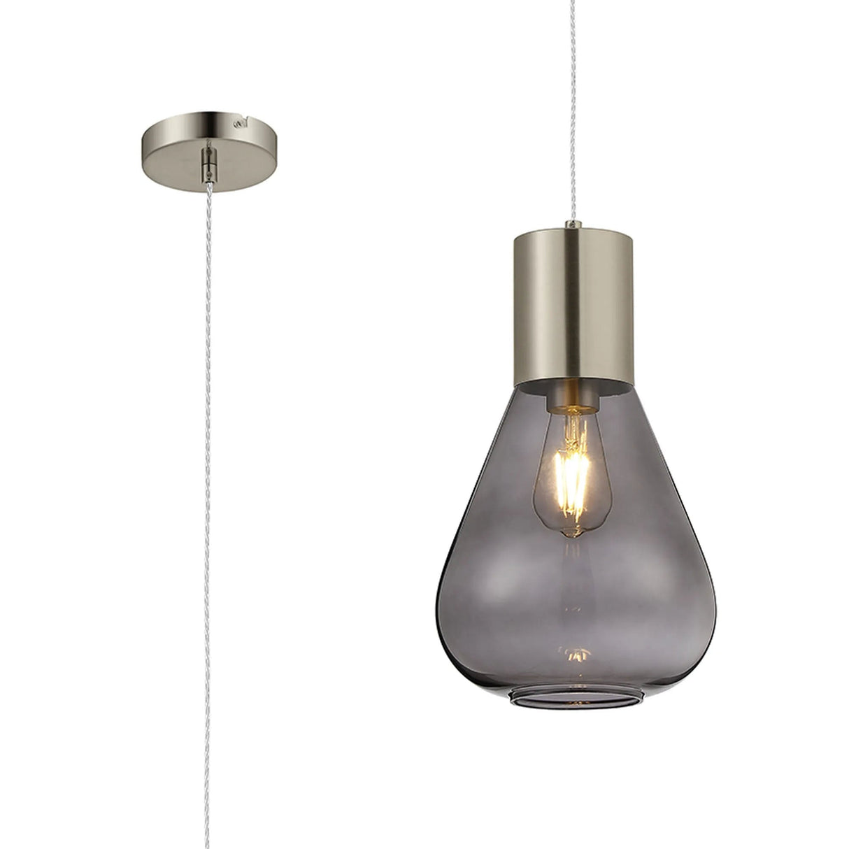 Rowell Narrow Pendant, 1 x E27, Satin Nickel/Inky Black Glass