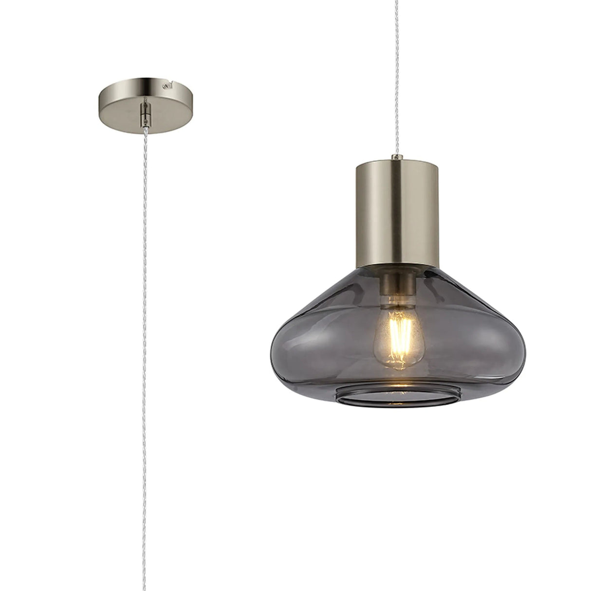Rowell Wide Pendant, 1 x E27, Satin Nickel/Inky Black Glass