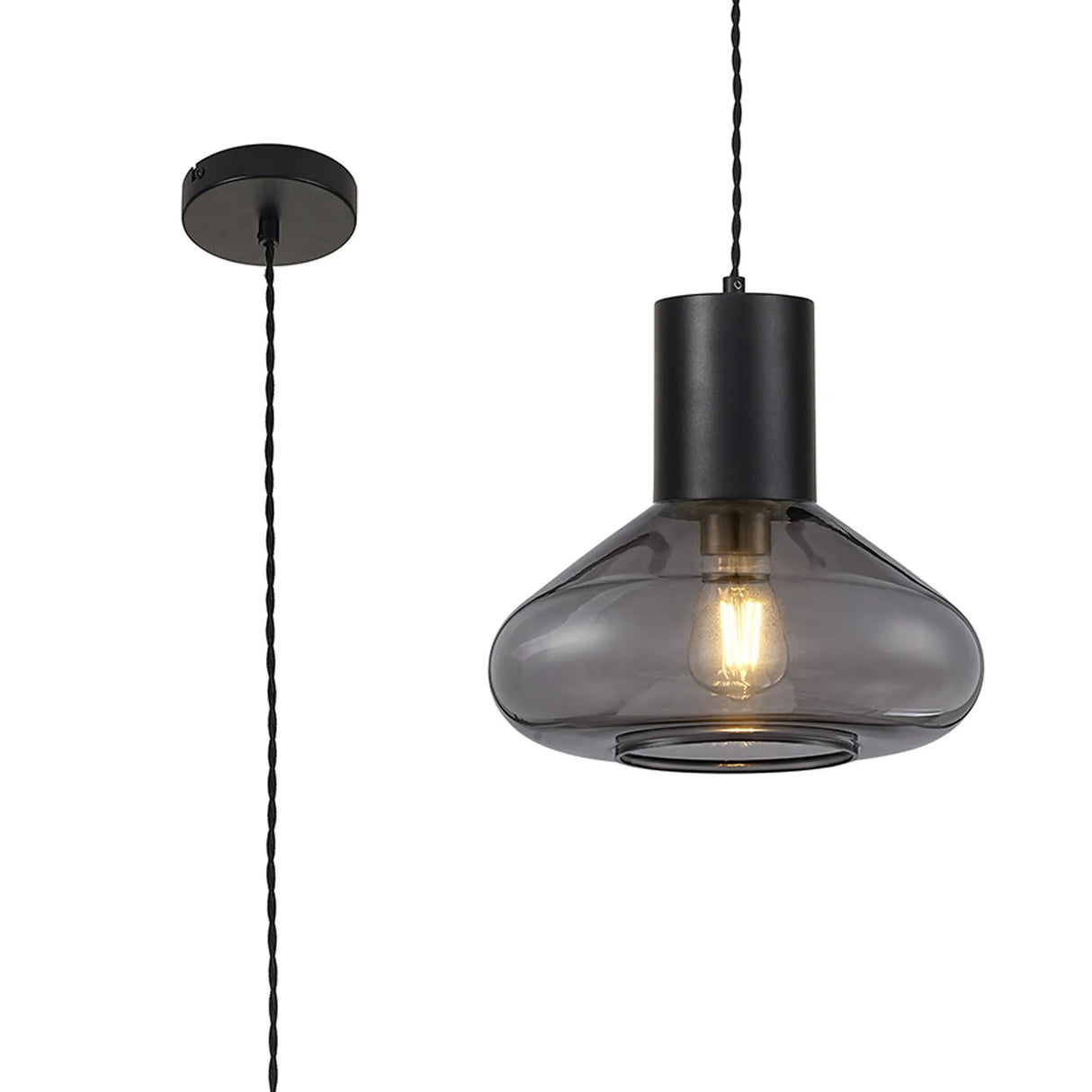 Rowell Wide Pendant, 1 x E27, Satin Black/Inky Black Glass