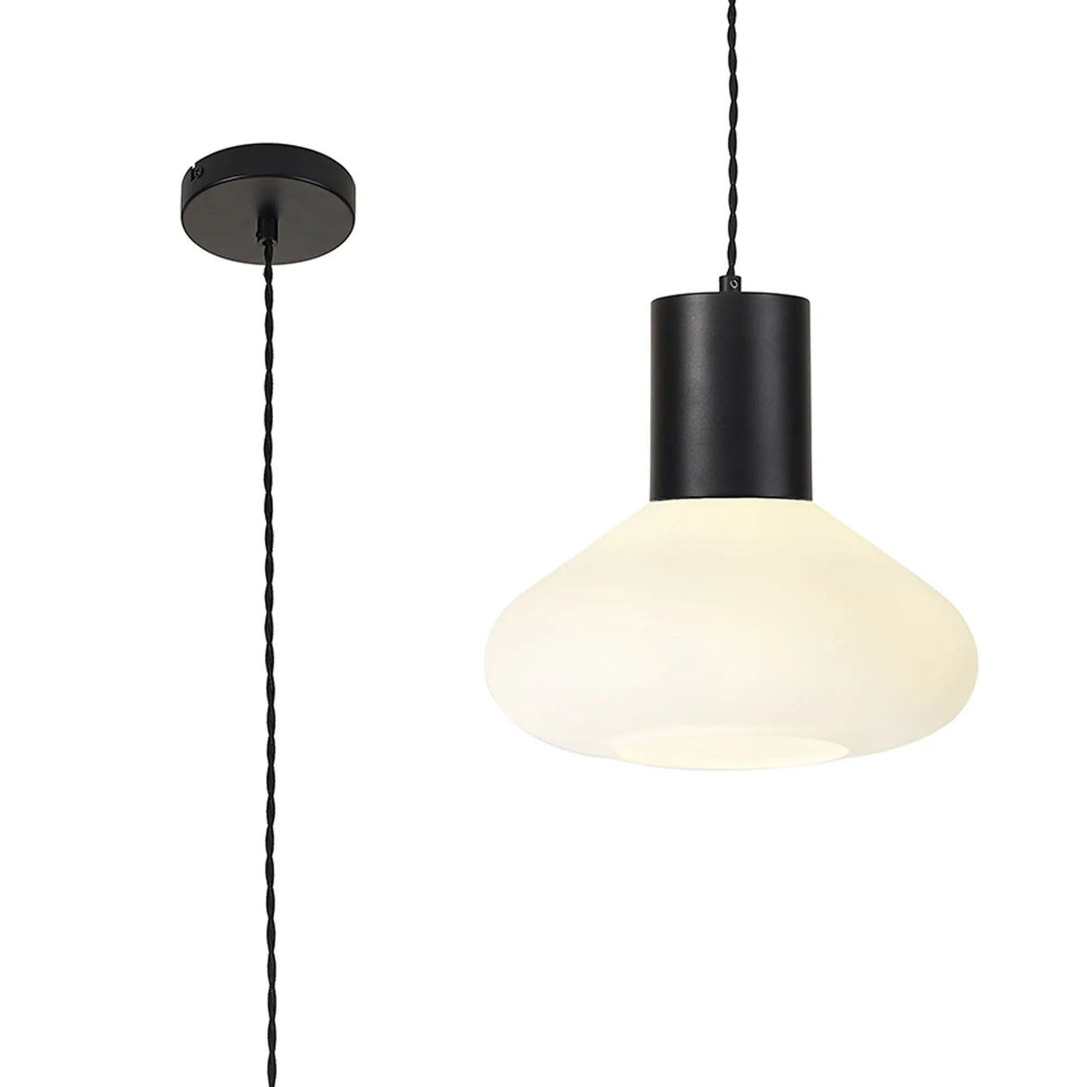 Rowell Wide Pendant, 1 x E27, Satin Black/Opal Glass
