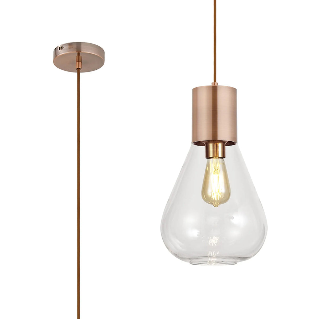 Rowell Narrow Pendant, 1 x E27, Antique Copper/Clear Glass