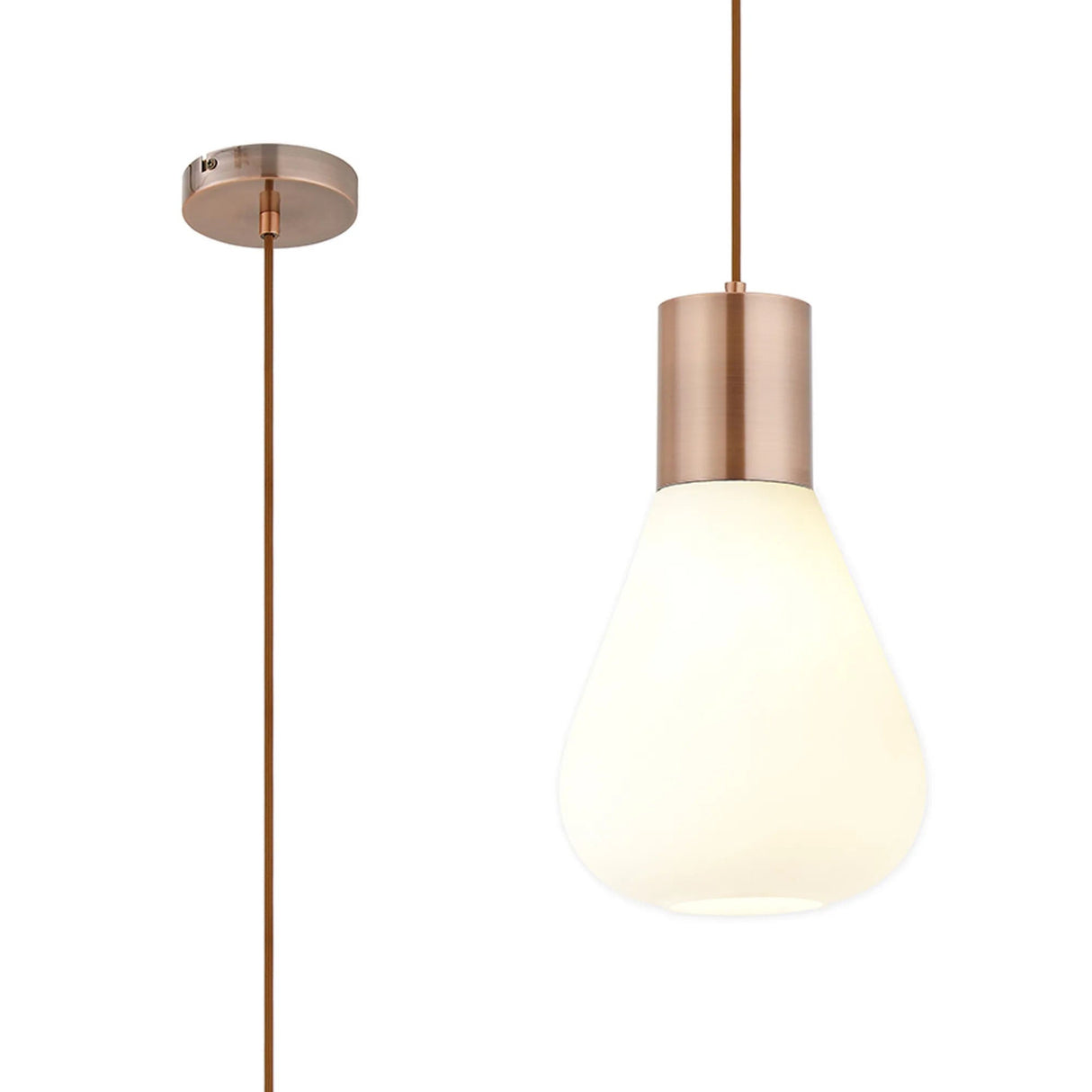 Rowell Narrow Pendant, 1 x E27, Antique Copper/Opal Glass