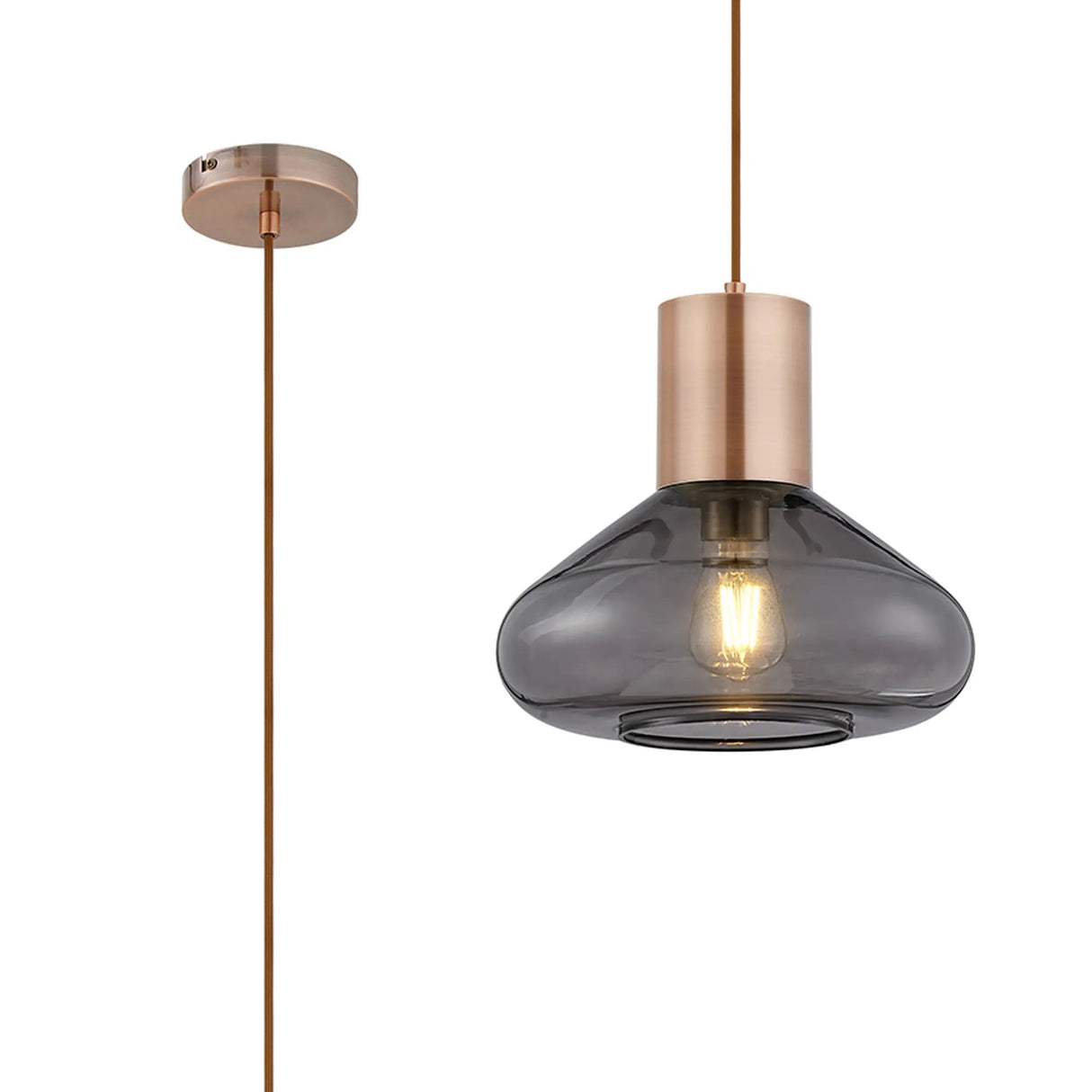 Rowell Wide Pendant, 1 x E27, Antique Copper/Inky Black Glass
