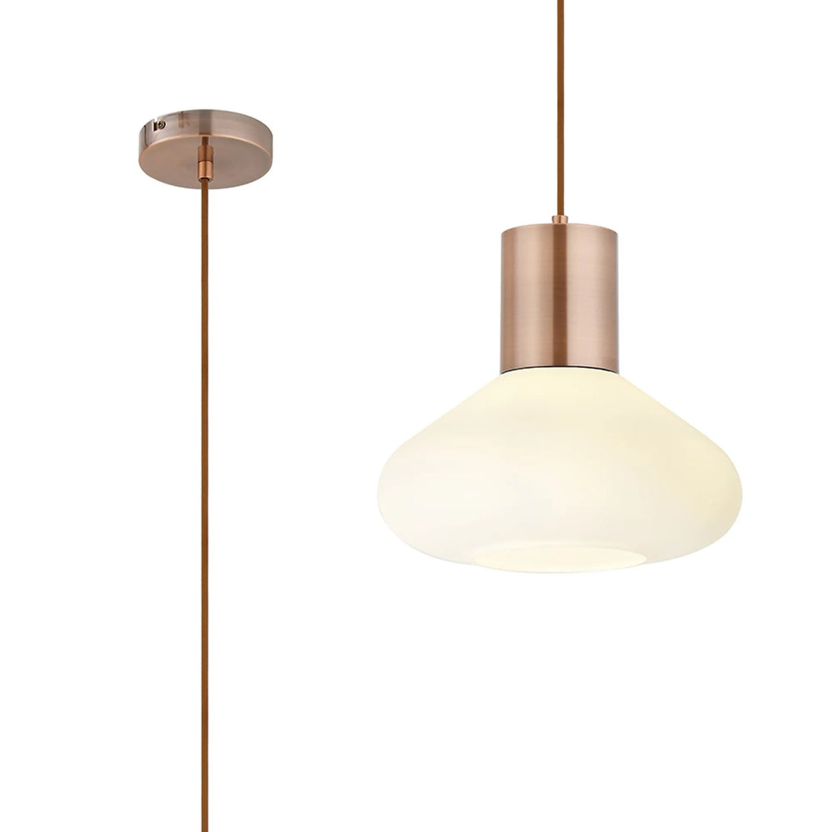 Rowell Wide Pendant, 1 x E27, Antique Copper/Opal Glass