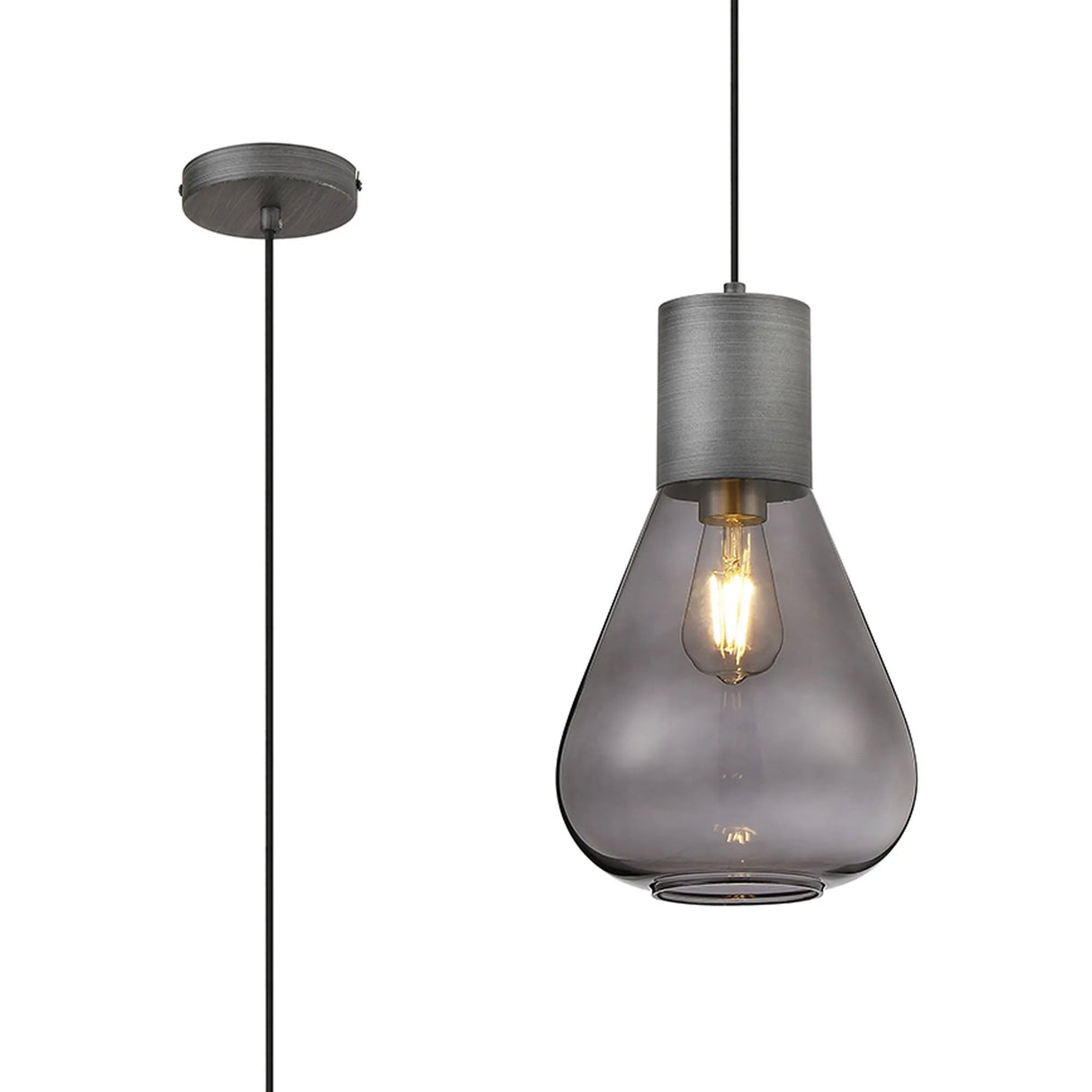 Rowell Narrow Pendant, 1 x E27, Pewter/Inky Black Glass