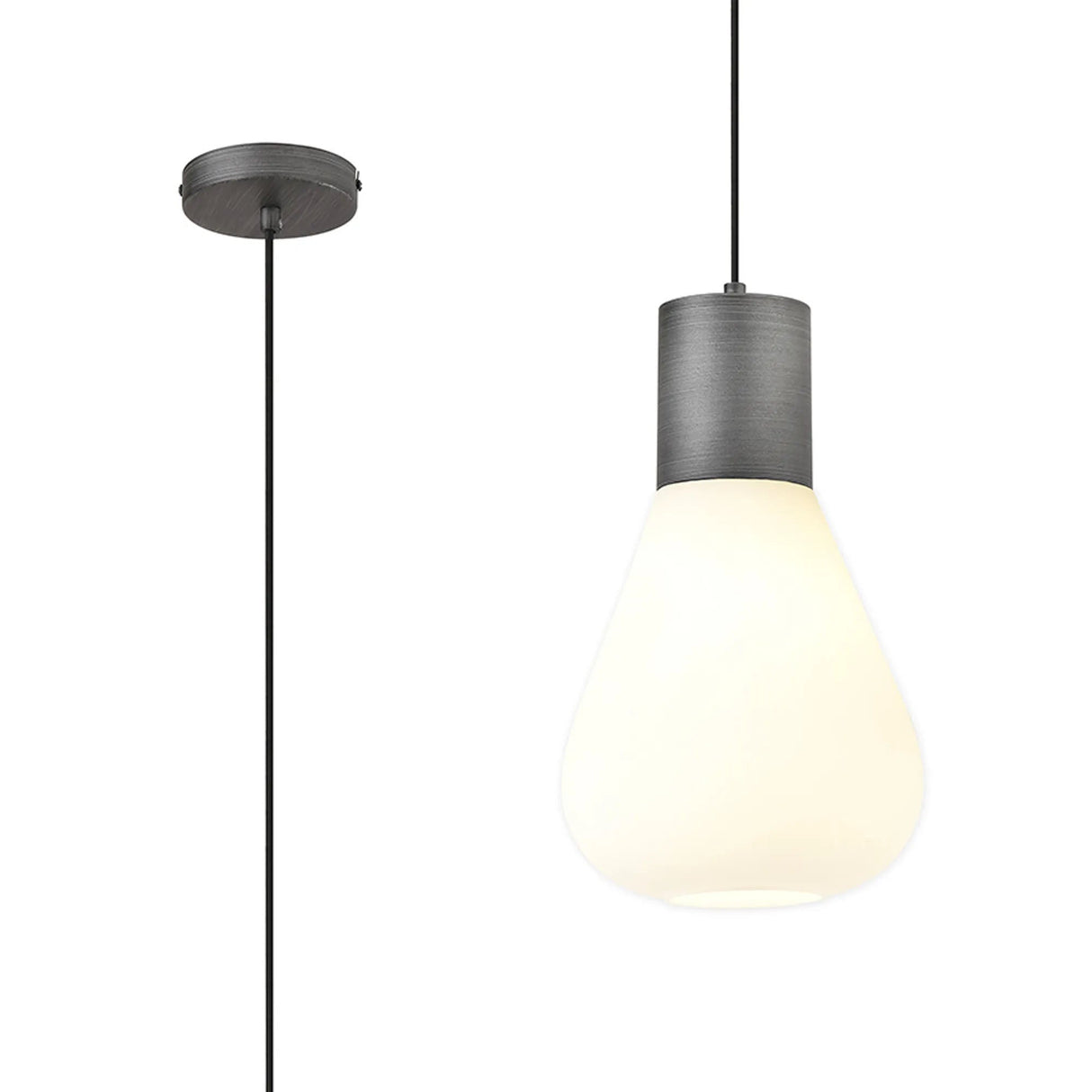 Rowell Narrow Pendant, 1 x E27, Pewter/Opal Glass