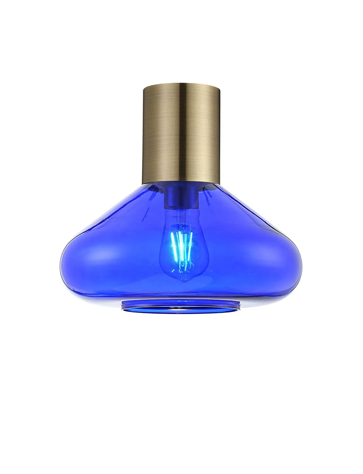 Rowell Ceiling Light With Wide Glass, 1 x E27, Antique Brass/Blue Ink