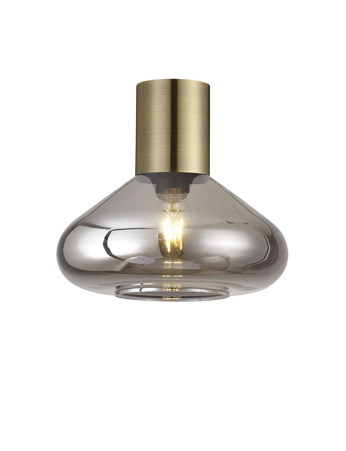 Rowell Ceiling Light With Wide Glass, 1 x E27, Antique Brass/Smoke