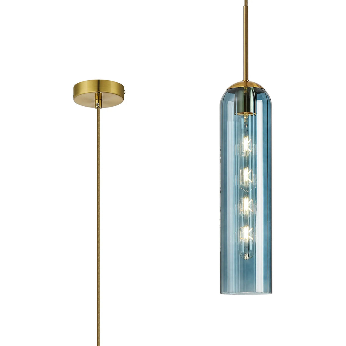 Samed Single Pendant, 1 Light Adjustable E27, Brass Gold / Blue