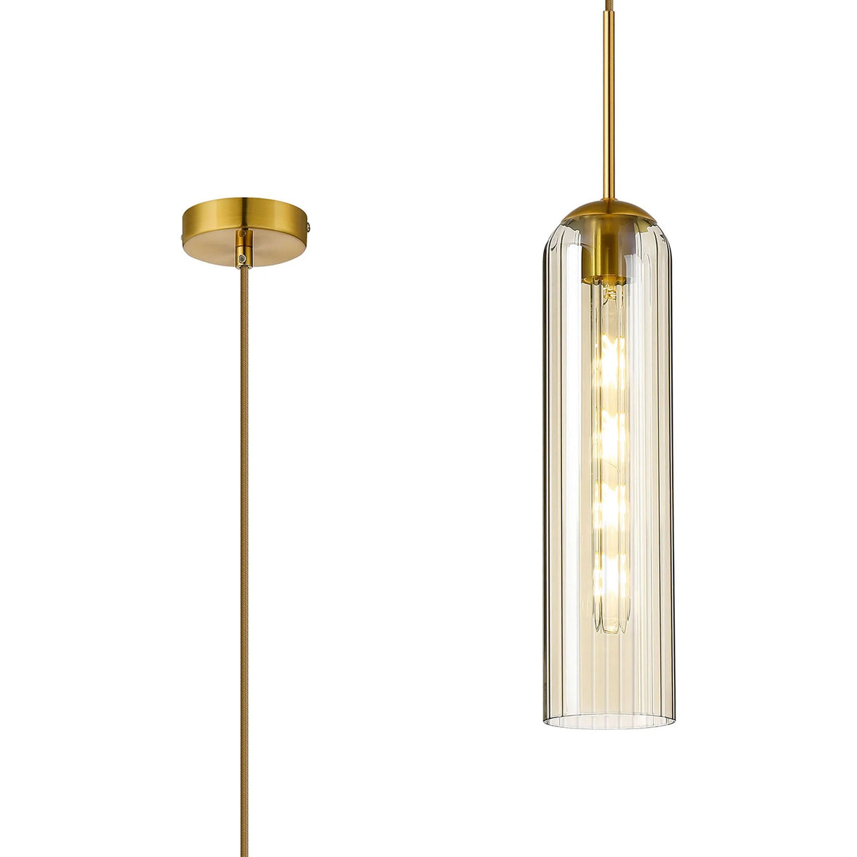 Samed Single Pendant, 1 Light Adjustable E27, Brass Gold / Cognac