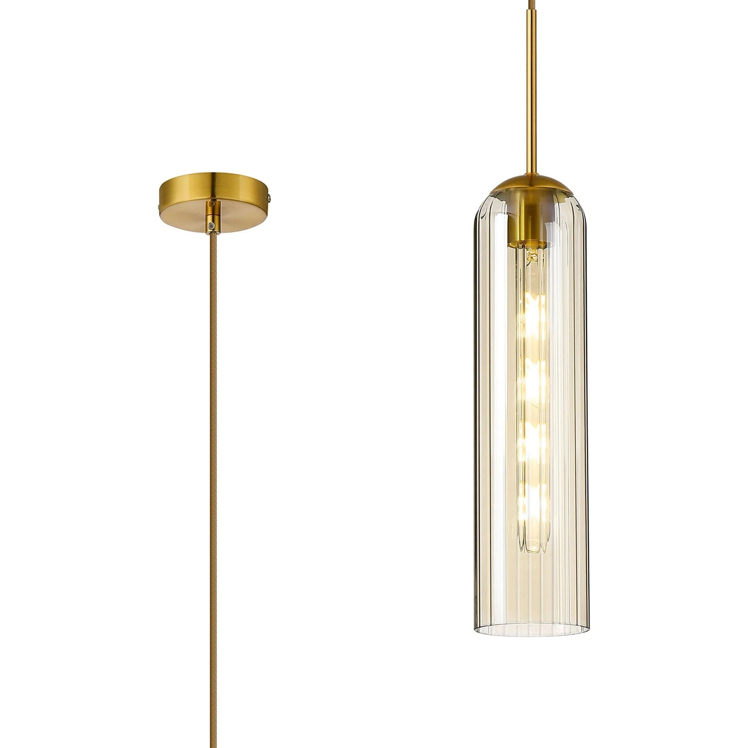 Samed Single Pendant, 1 Light Adjustable E27, Brass Gold / Cognac