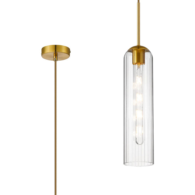 Samed Single Pendant, 1 Light Adjustable E27, Brass Gold / Clear