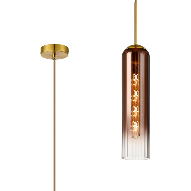 Samed Single Pendant, 1 Light Adjustable E27, Brass Gold / Copper Fade