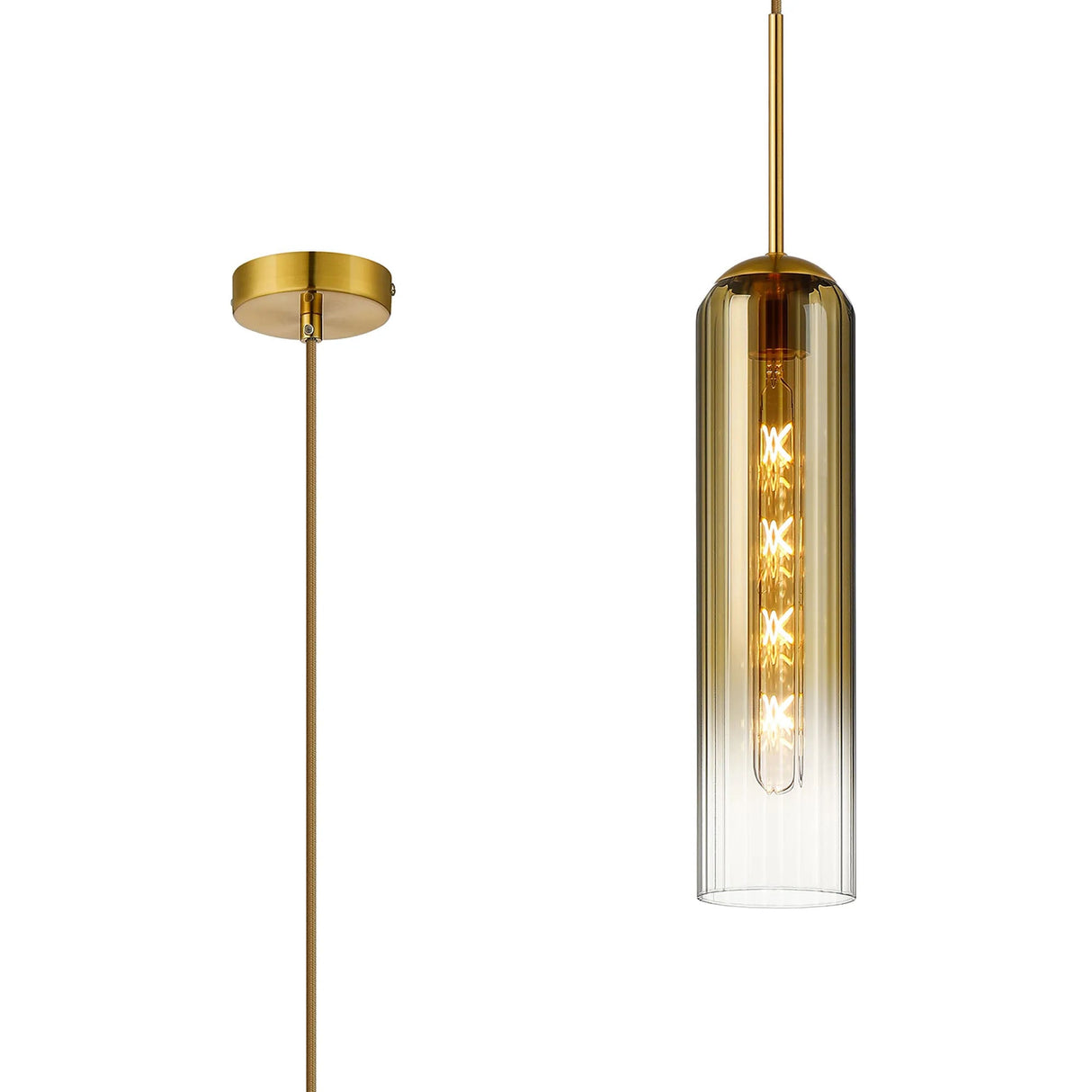Samed Single Pendant, 1 Light Adjustable E27, Brass Gold / Gold Fade