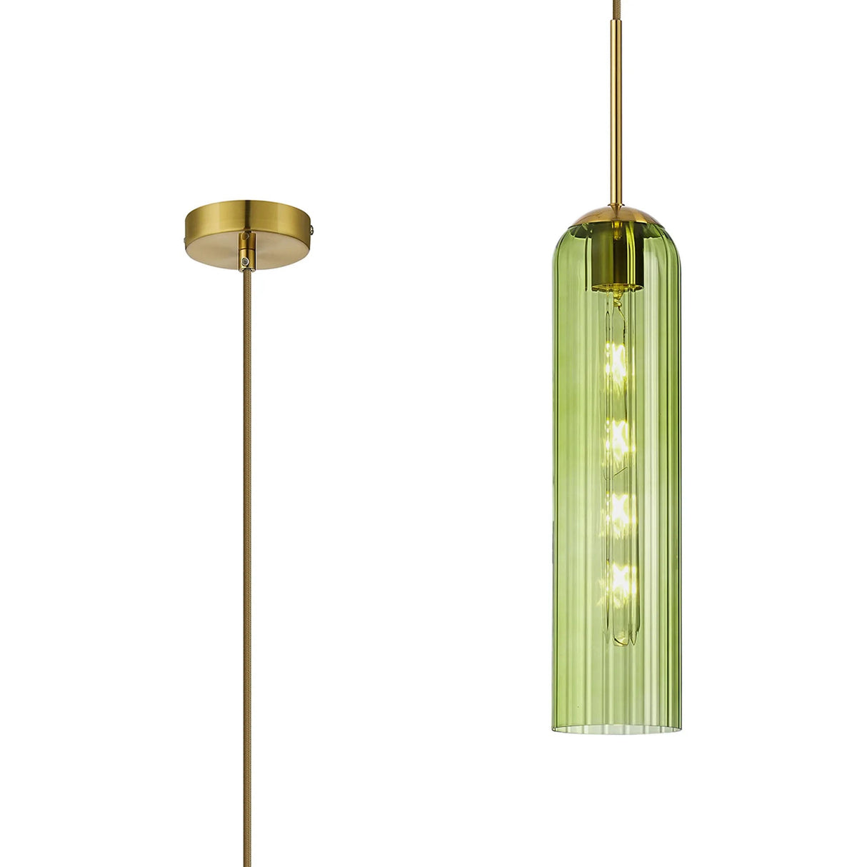 Samed Single Pendant, 1 Light Adjustable E27, Brass Gold / Green