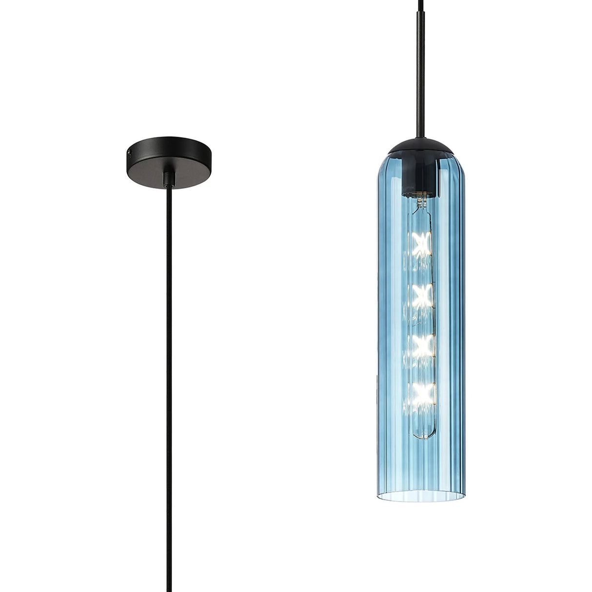 Samed Single Pendant, 1 Light Adjustable E27, Satin Black / Blue