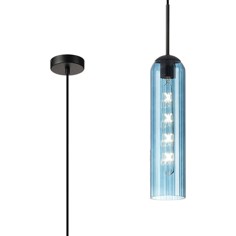 Samed Single Pendant, 1 Light Adjustable E27, Satin Black / Blue