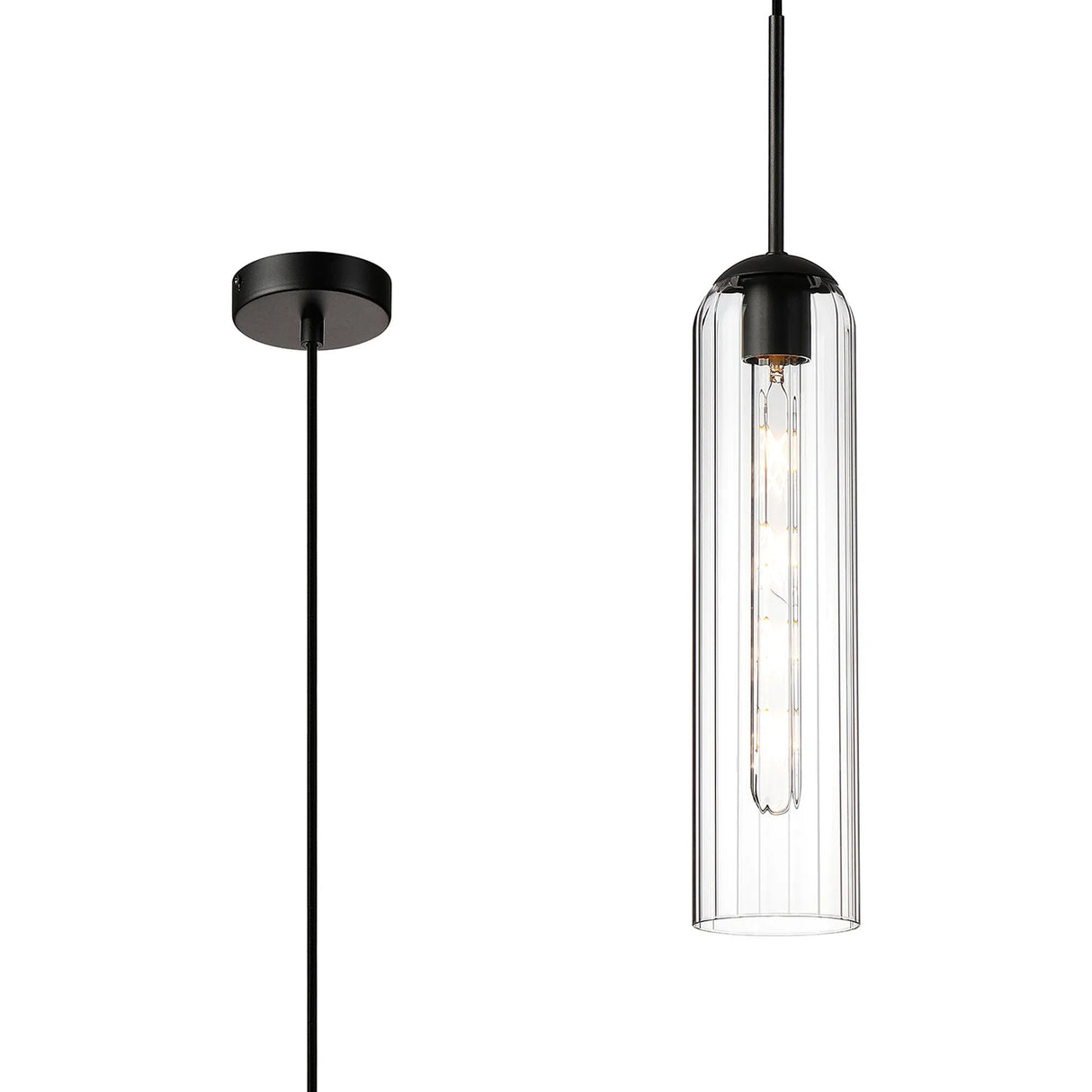 Samed Single Pendant, 1 Light Adjustable E27, Satin Black / Clear