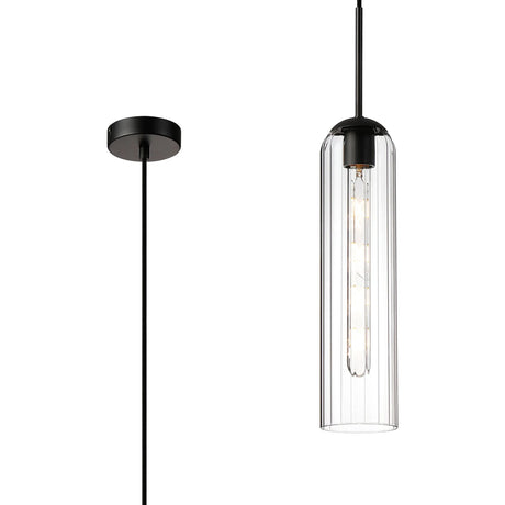 Samed Single Pendant, 1 Light Adjustable E27, Satin Black / Clear