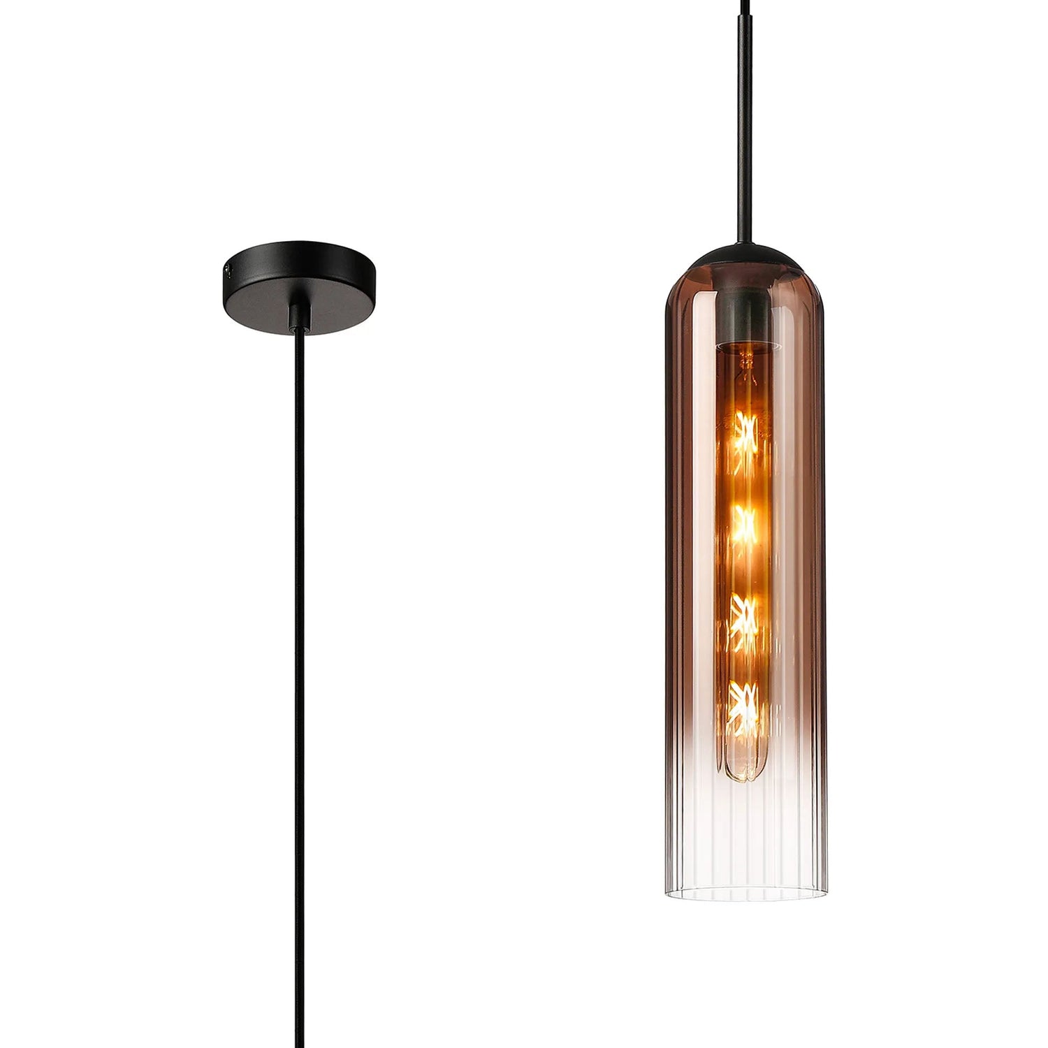 Samed Single Pendant, 1 Light Adjustable E27, Satin Black / Copper Fade