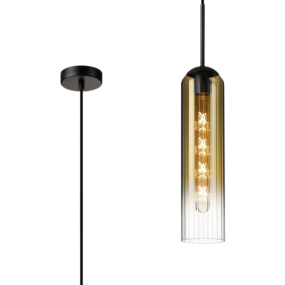 Samed Single Pendant, 1 Light Adjustable E27, Satin Black / Gold Fade