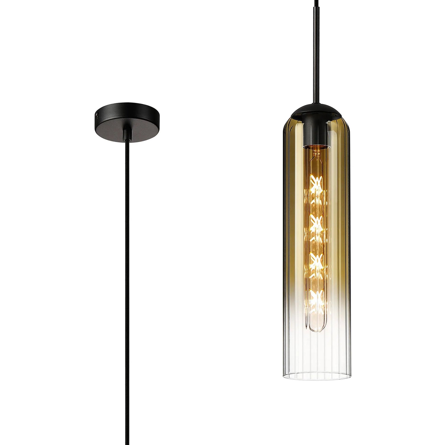 Samed Single Pendant, 1 Light Adjustable E27, Satin Black / Gold Fade
