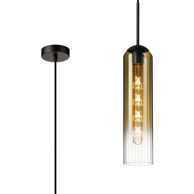 Samed Single Pendant, 1 Light Adjustable E27, Satin Black / Gold Fade